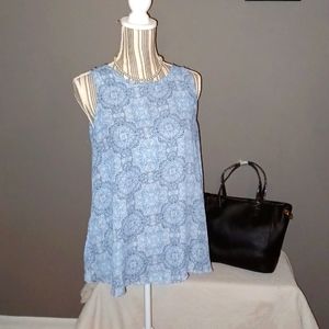 Paper Crane, size Med, chiffon sleeveless with side slits, BoHo design Blouse